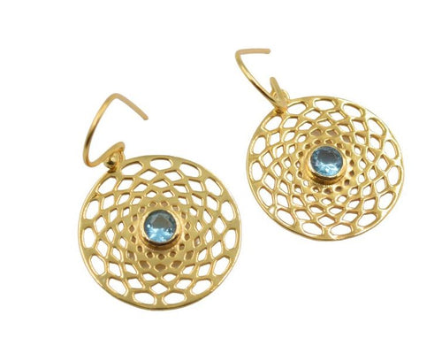 18 K Gold plated Earring aqua blue