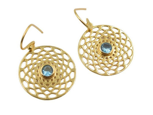 18 K Gold plated Earring aqua blue
