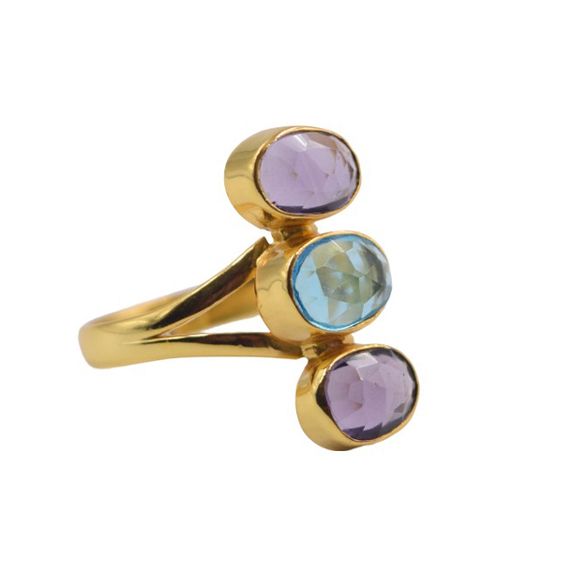 18 k Gold plated ring Amethyst /aqua blue