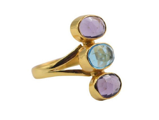 18 k Gold plated ring Amethyst /aqua blue