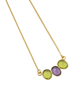 18 k Gold plated 3 stone necklace peridot /amethyst