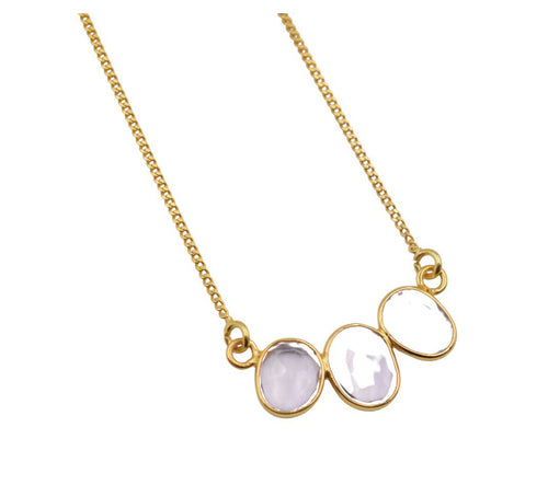 18k Gold plated 3 stone necklace rose