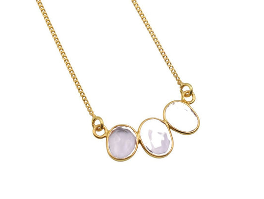 18k Gold plated 3 stone necklace rose
