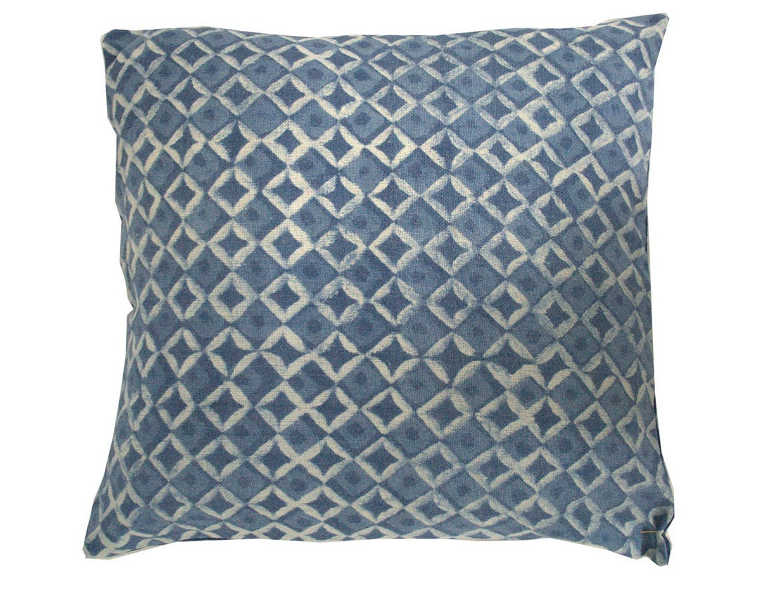 Woven Natural and Blue Diamond Cushion