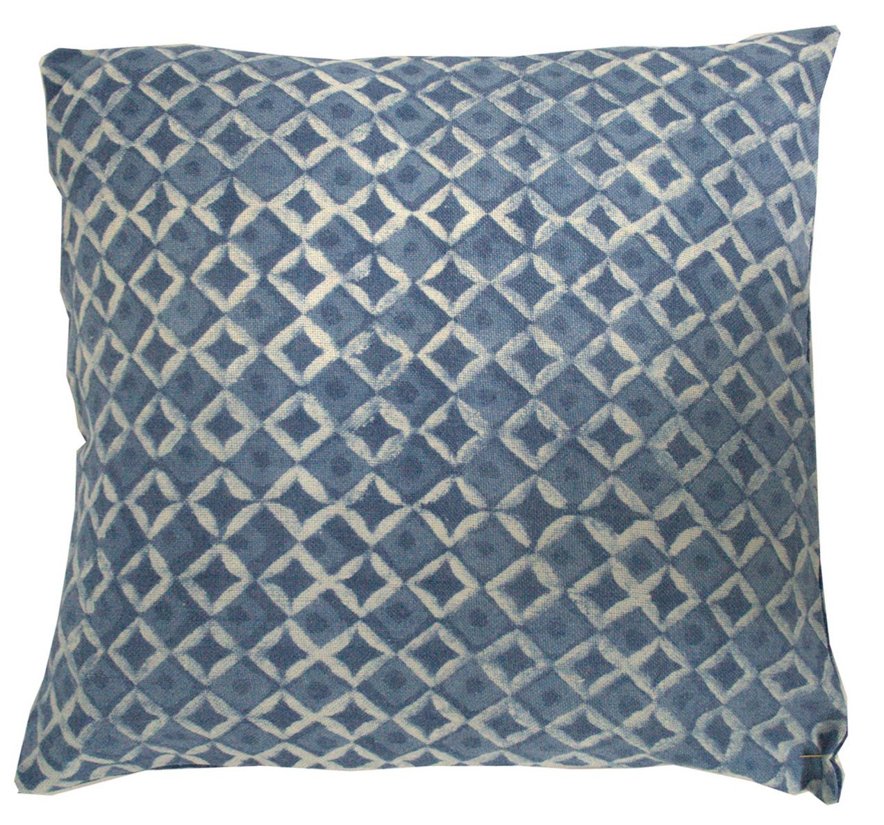 Woven Natural and Blue Diamond Cushion