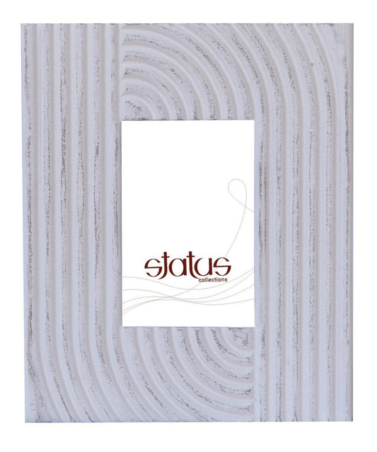 Whitewashed Wooden Frame with Hand Carved Line Design