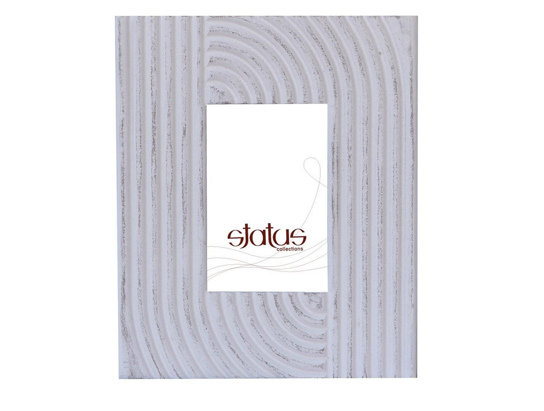 Whitewashed Wooden Frame with Hand Carved Line Design