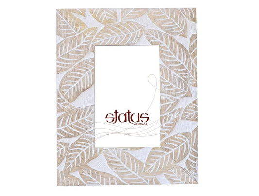 Small Natural Wooden Frame with Hand Carved Leaves