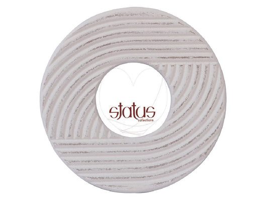 Whitewashed Round Wooden Frame with Hand Carved Line Design