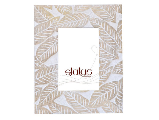 Large Natural Wooden Frame with Hand Carved Leaves