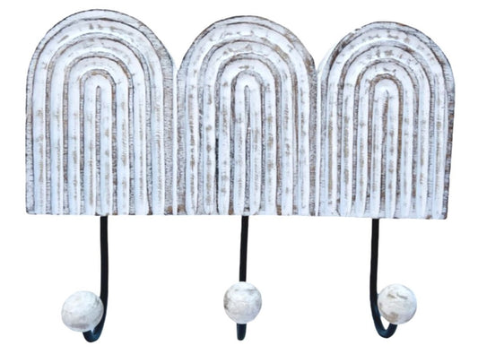 Whitewashed Wooden Triple Rainbow Wall Hook