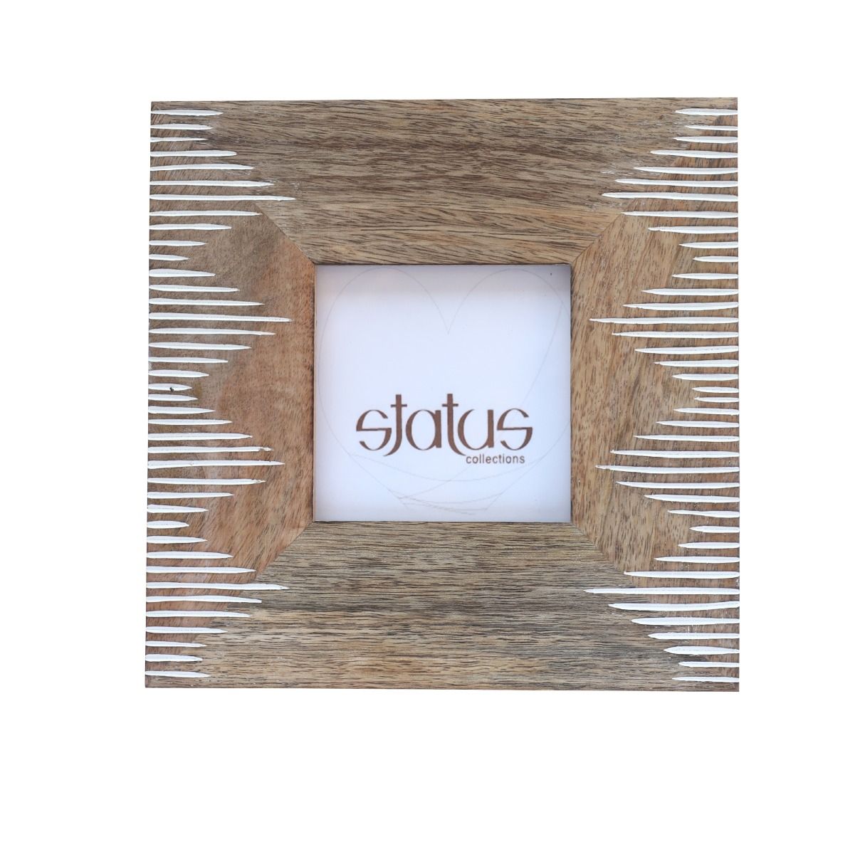 Square Natural Wooden Frame with Hand Carved Pattern