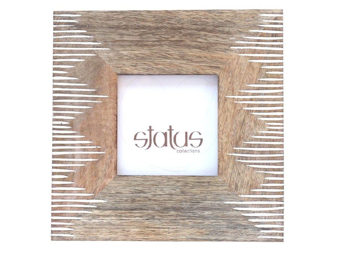 Square Natural Wooden Frame with Hand Carved Pattern