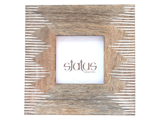 Square Natural Wooden Frame with Hand Carved Pattern