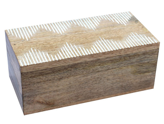 Natural Wooden Box with Hand Carved Pattern