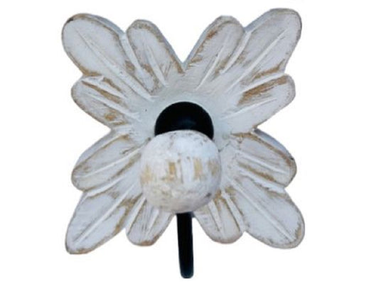 Whitewashed Wooden Flower Wall Hook