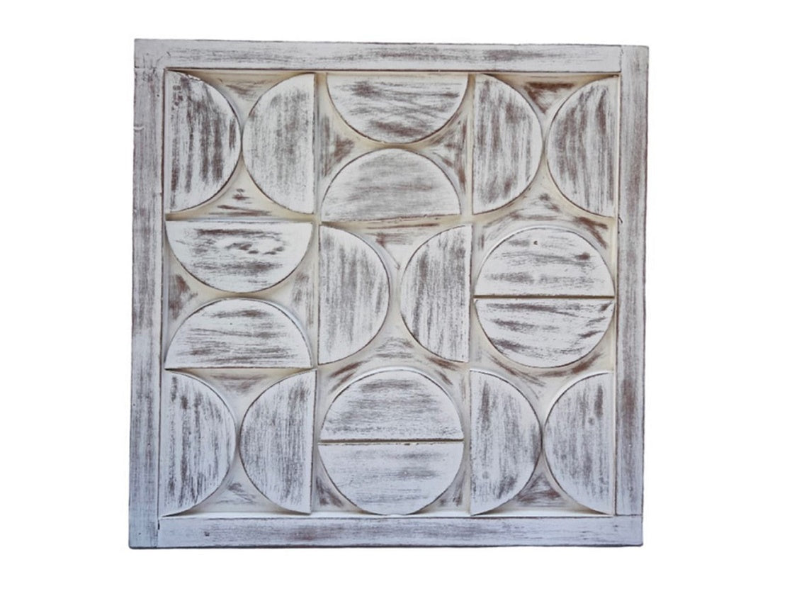 Whitewashed Hand-carved Semi Circle Decorative Wall Panel
