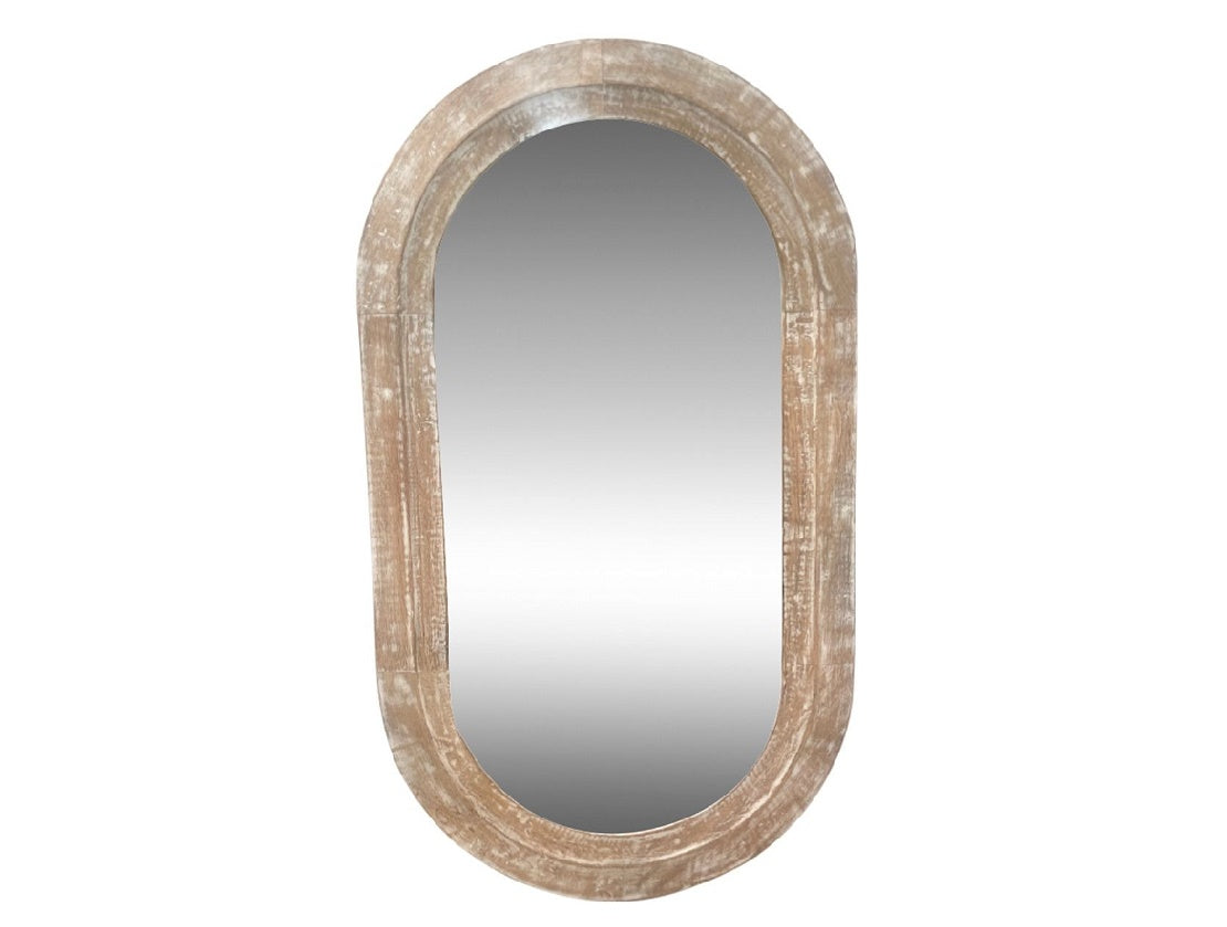 Whitewashed Wooden Oval Mirror