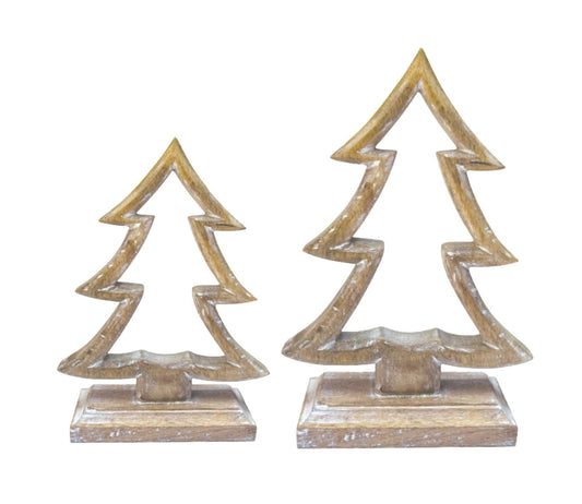 Set of 2 Wooden Christmas Trees on Stands