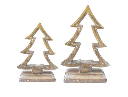 Set of 2 Wooden Christmas Trees on Stands