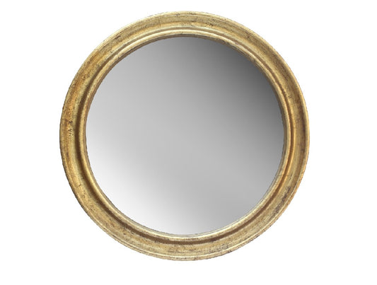 Round Wooden Mirror with a Champagne Gold Finish