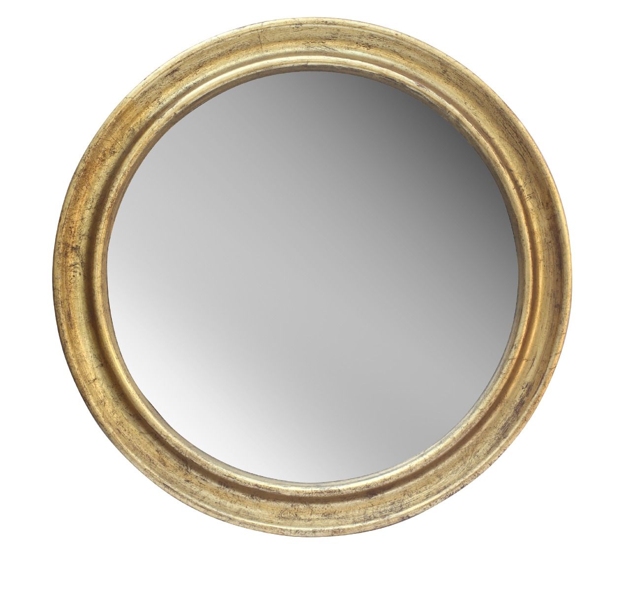 Round Wooden Mirror with a Champagne Gold Finish