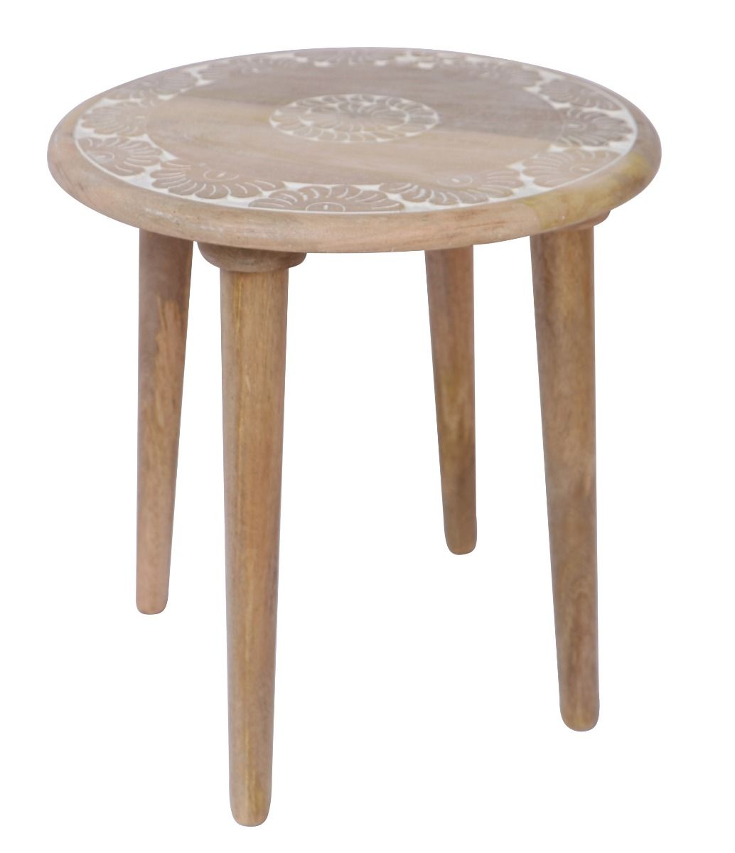 Solid Wood Distressed Side Table with White Pattern - SALE!