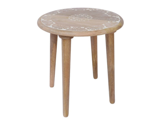 Solid Wood Distressed Side Table with White Pattern - SALE!