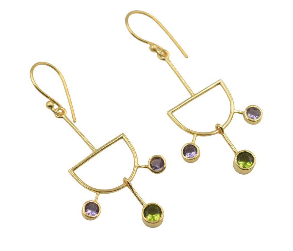 18 k Gold plated earring green zirconia /amethyst