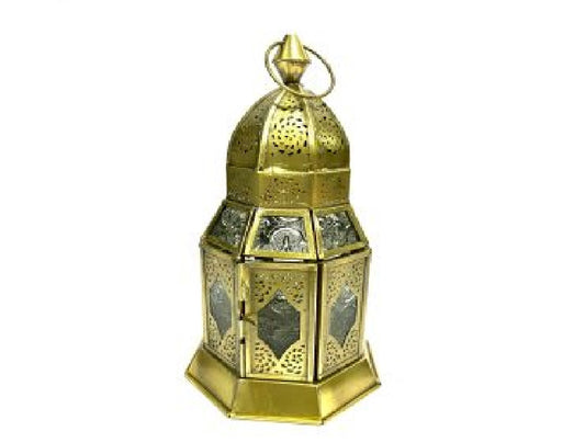 Brass Antique in clear glass lantern