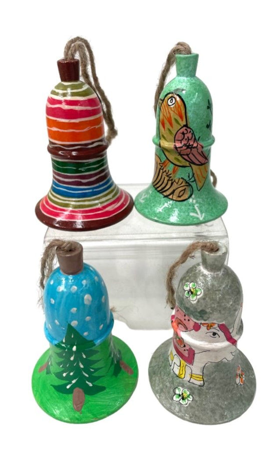 Set of 4 Papier Mache Bells with Hanging