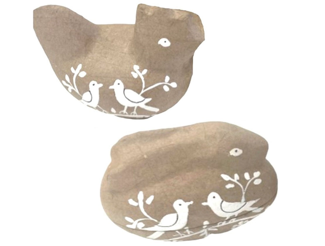 Set of 2 Natural Papier-mâché' Hen & Bunny Boxes