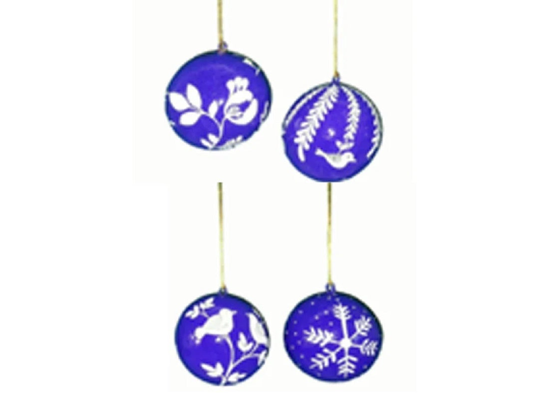 Set of 4 Royal Blue Hand-Painted Papier Mache Baubles - SALE!