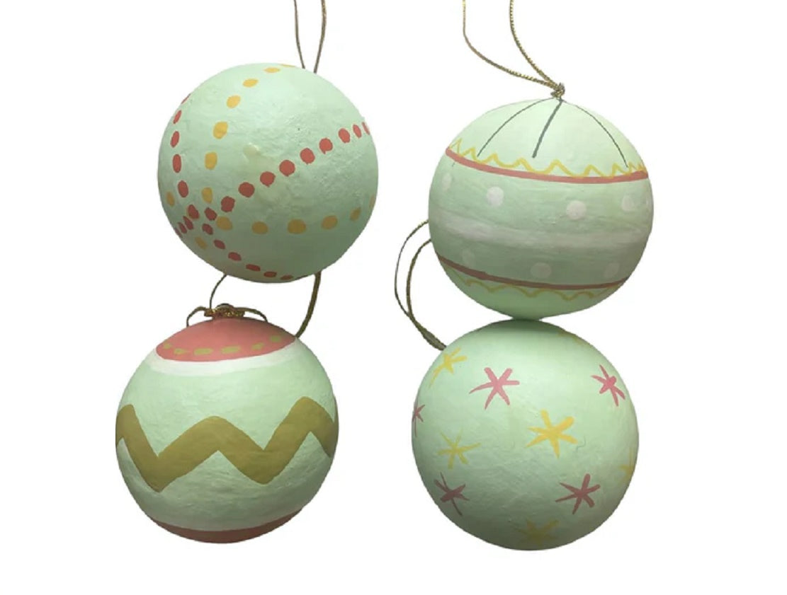 Set of 4 Mint Green Hand-Painted Baubles - SALE!