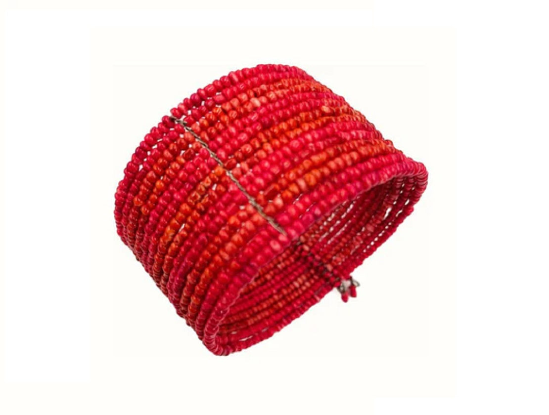 Pink and Red Seed Bead Bangle