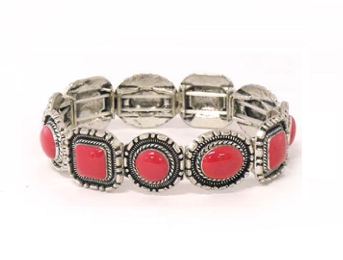 Metal and Pink Stone Beaded Bracelet