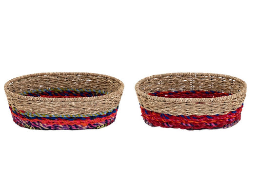 Set of 2 Oval Woven Chindi Baskets