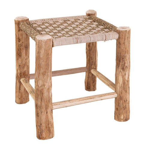Natural/white woven jute stool 42x42 x46 cm