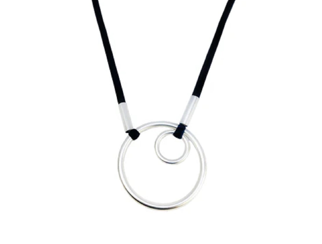 Bohemia Modern Matte Silver Pendant Necklace on Grey Leather