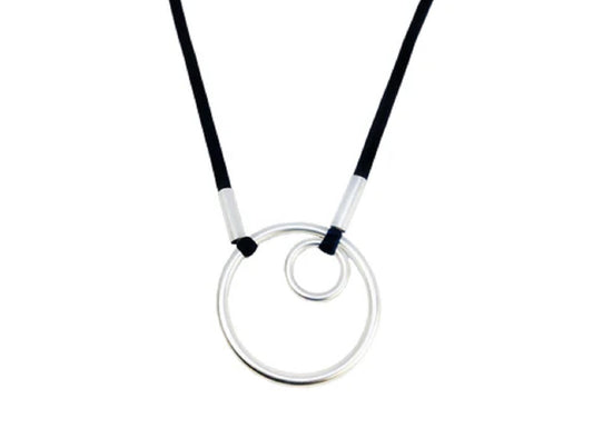 Bohemia Modern Matte Silver Pendant Necklace on Grey Leather