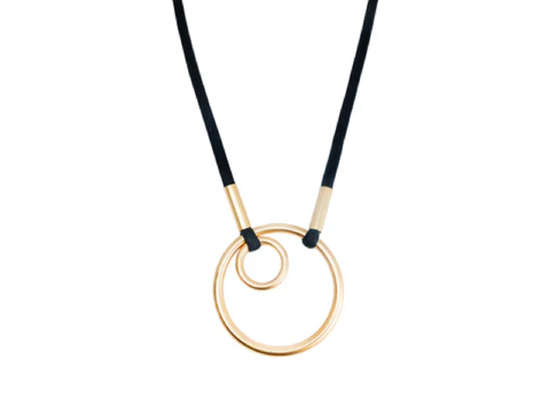 Bohemia Modern Matte Gold Pendant Necklace on Grey Leather