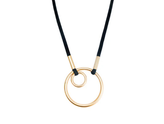 Bohemia Modern Matte Gold Pendant Necklace on Grey Leather