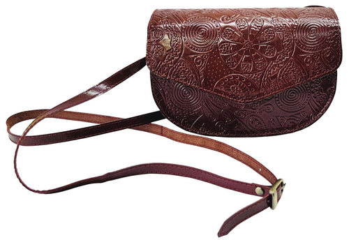 Tan Leather Embossed Handbag
