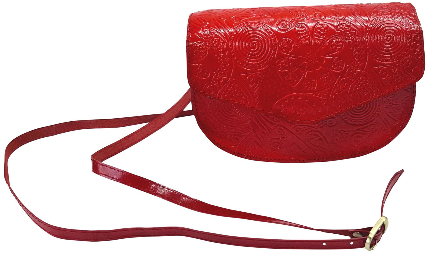 Red Leather Embossed Handbag