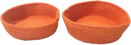 Set of 2 Orange Hand-woven Storage Baskets