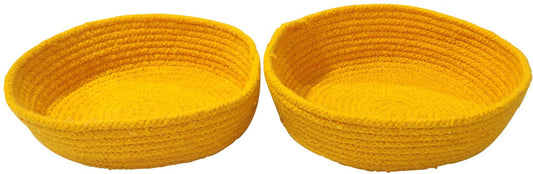 Set of 2 Yellow Hand-woven Storage Baskets