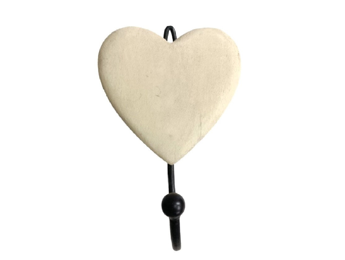 Single bleached Wood Heart Wall Hook