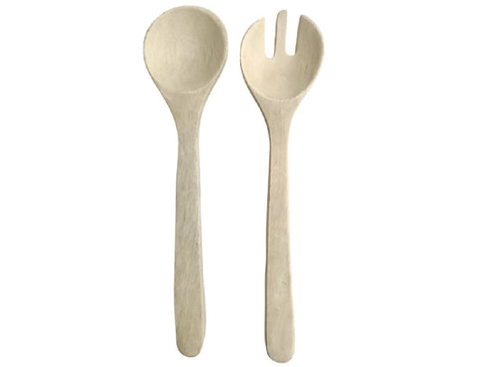 Set of 2 Bleached Wood Salad Servers