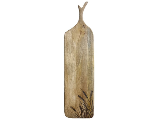 Natural Wood Long Chopping Board with Etched Water Reeds