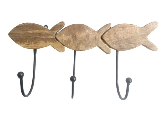 Natural Wood Triple Fish Wall Hook